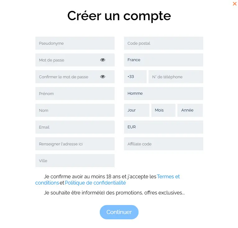 Processus d'inscription NV Casino CASINO